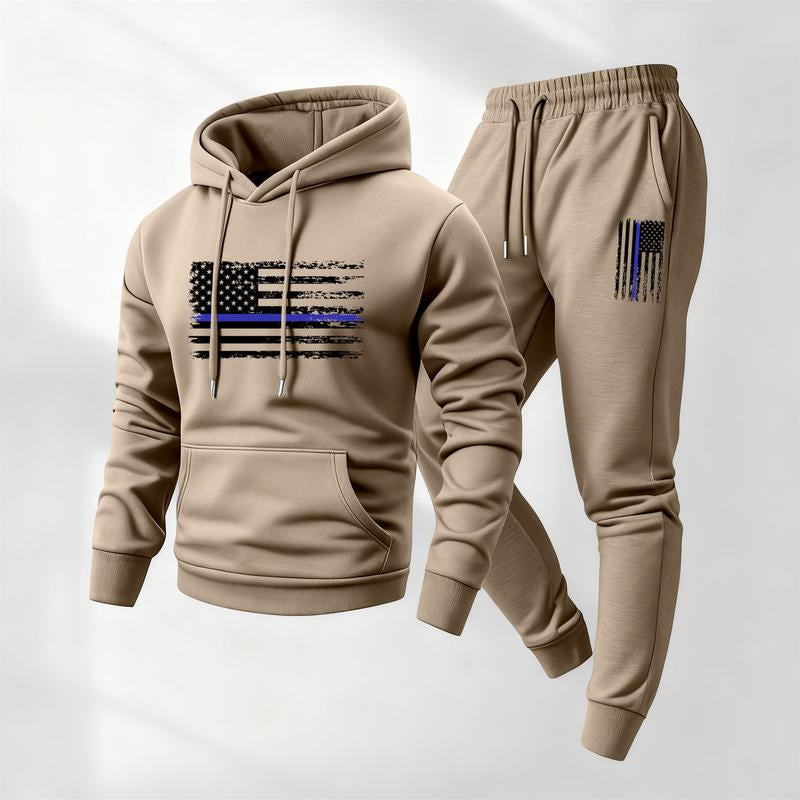 KZZ Men's America Flag Printed Hoodie and Drawstring Sweatpants Set