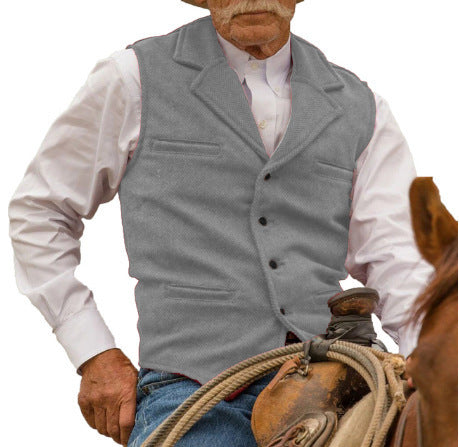 KZZ Men's Tweed Cowboy Vests Retro Elderly Aged Adult Men's Vintage Western Casual Business Vests