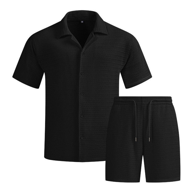 KZZ Men's solid color summer vacation set