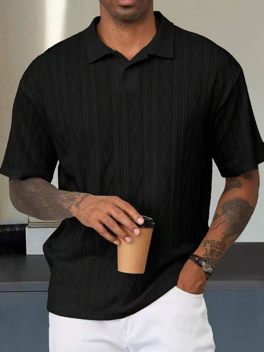 KZZ Retro loose textured knit polo shirt for men