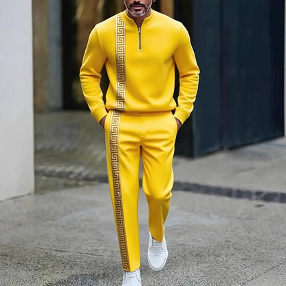 KZZ Men's fashion casual zipper stand up collar long sleeved pants set