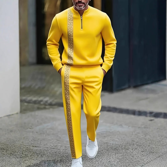 KZZ Men's fashion casual zipper stand up collar long sleeved pants set