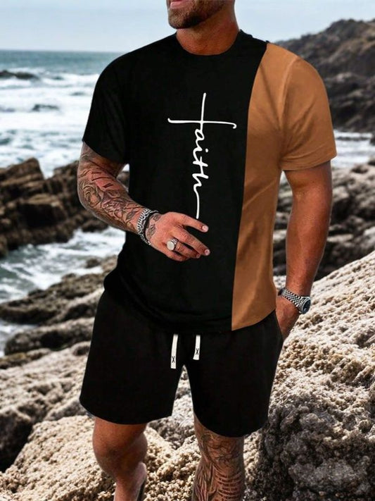 KZZ Men's Short-Sleeve T-Shirt Set with 3D Printing