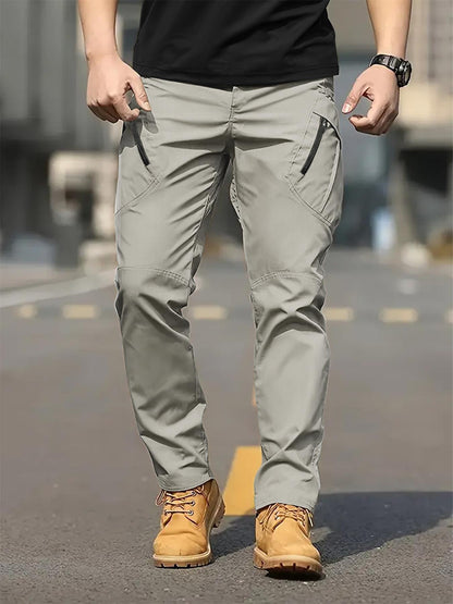 KZZ Men's Solid Color Flap Pocket Zipper Fly Cargo Pants without Belt Accessories