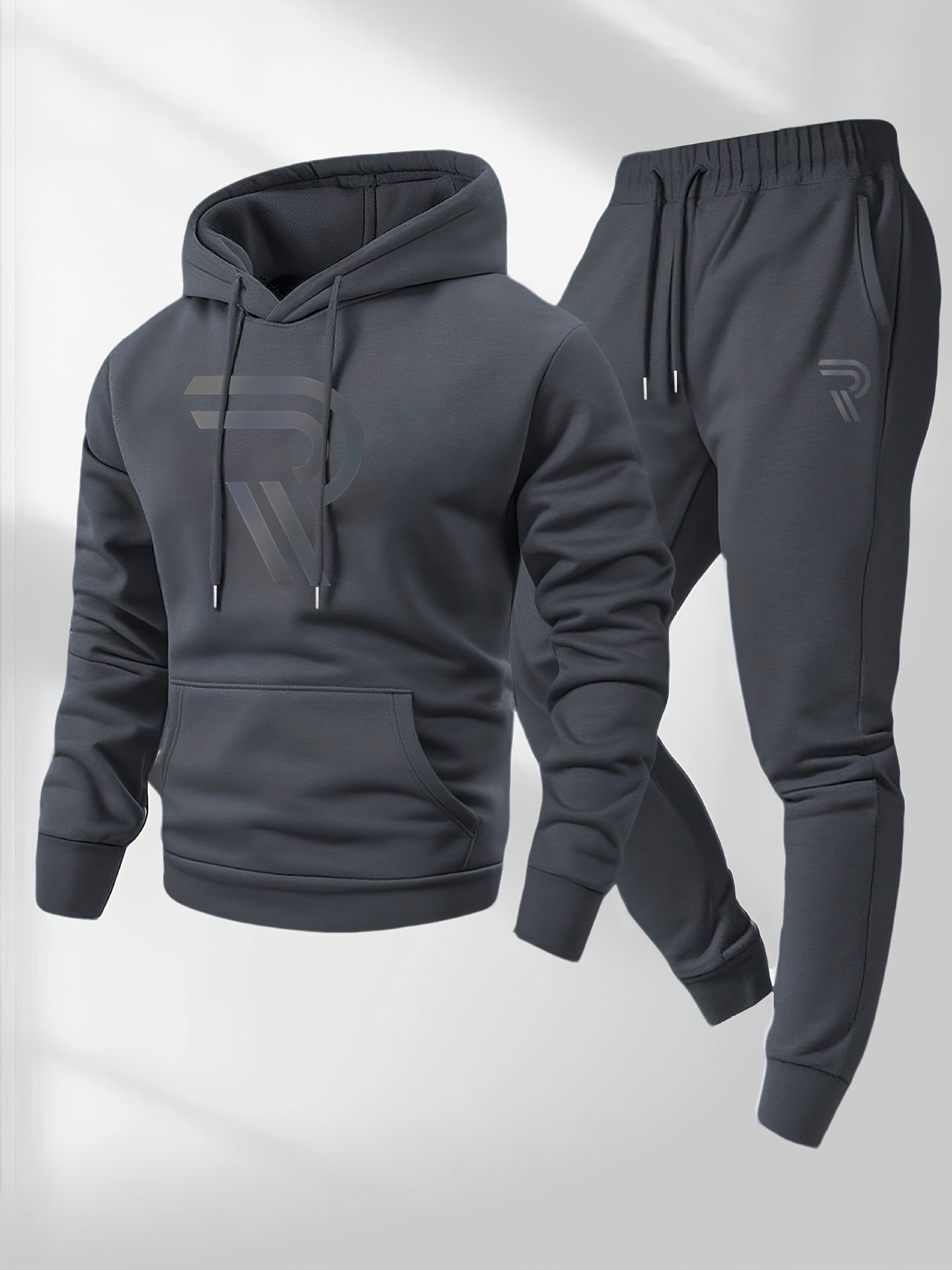 KZZ Men's sports two-piece hooded sweatshirt and pants set