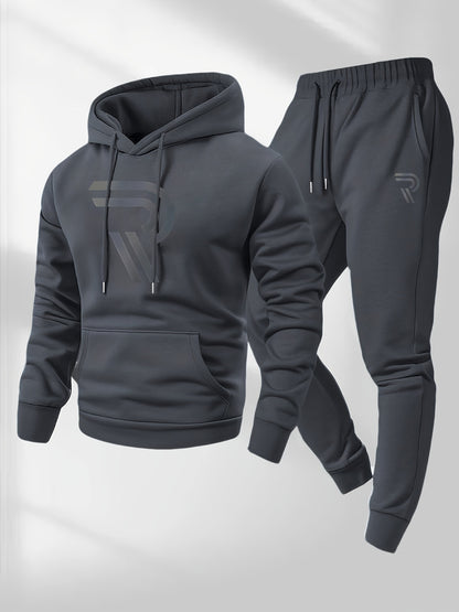 KZZ Men's sports two-piece hooded sweatshirt and pants set