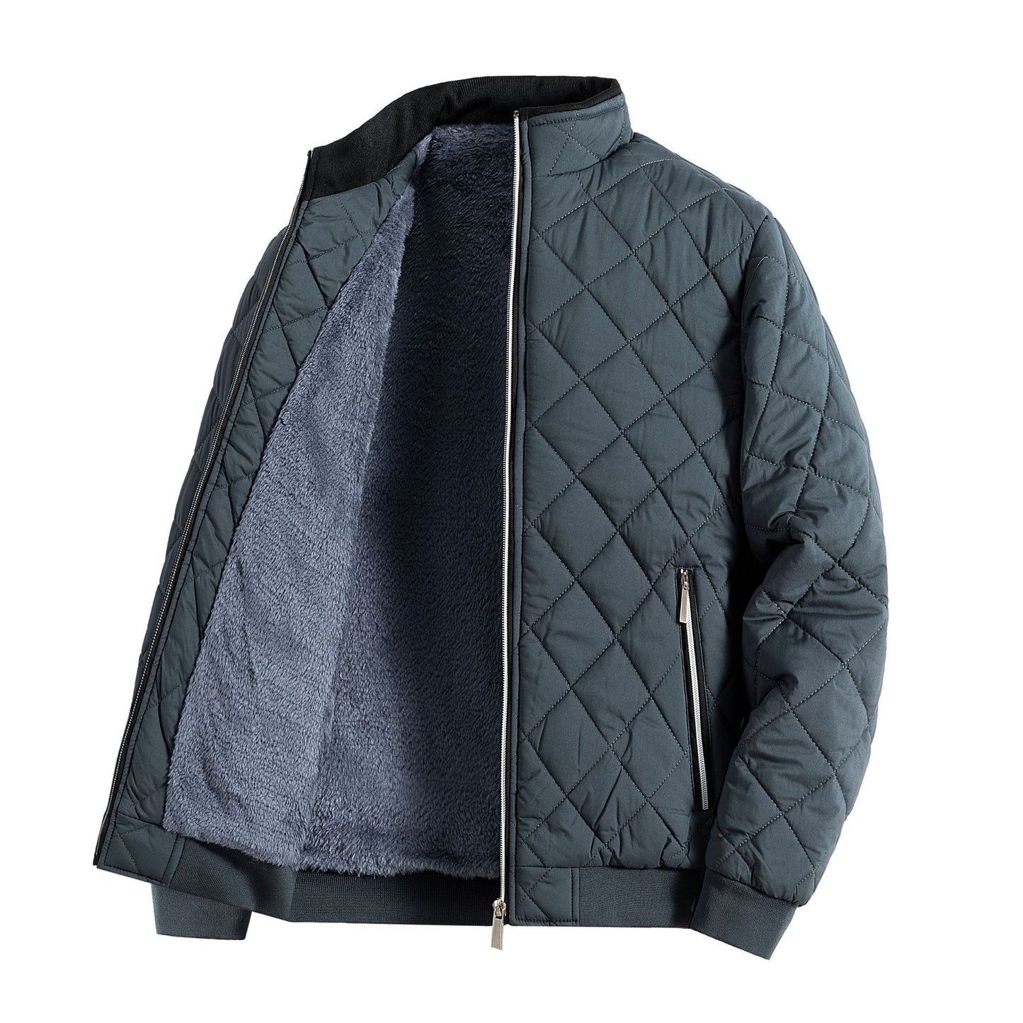 KZZ Men's Plain Quilted Zip Up Pocket Winter Coat