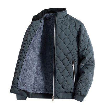 KZZ Men's Plain Quilted Zip Up Pocket Winter Coat