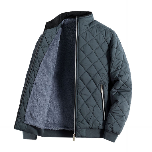 KZZ Men's Plain Quilted Zip Up Pocket Winter Coat