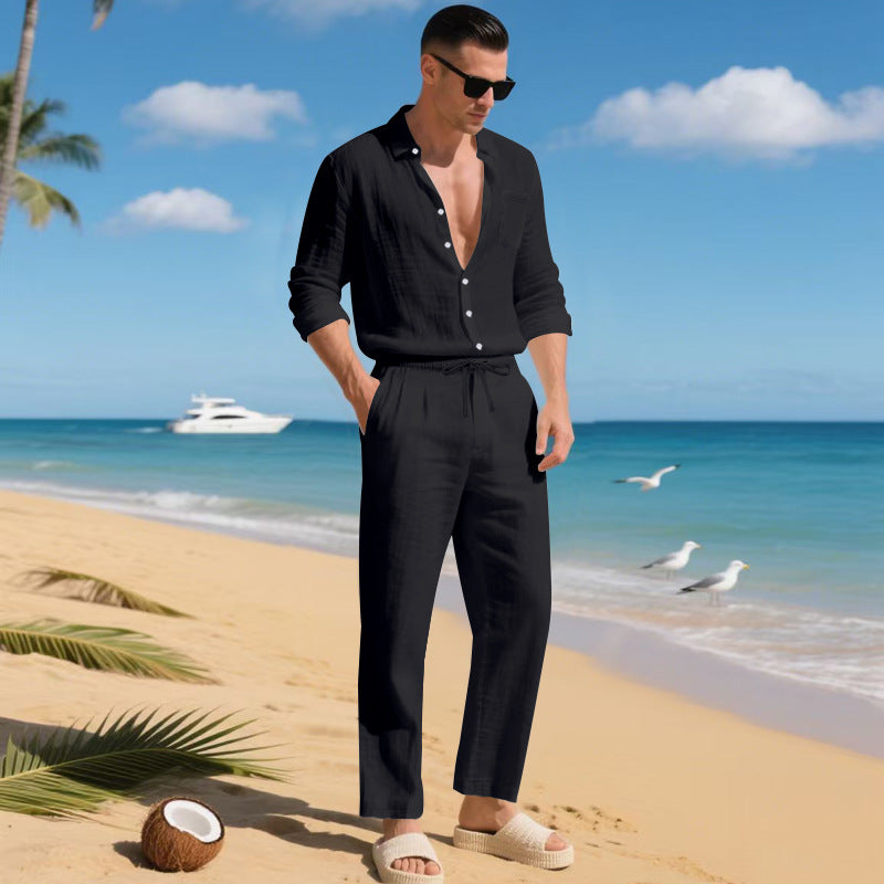 KZZ Men's Summer Linen Shirt & Pants Set