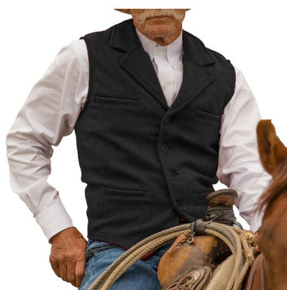KZZ Men's Tweed Cowboy Vests Retro Elderly Aged Adult Men's Vintage Western Casual Business Vests