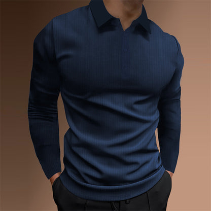 KZZ Men's Solid Color Button Polo Shirt, Regular Fit Casual Long Sleeve Top