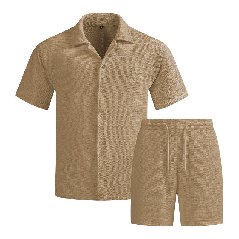 KZZ Men's solid color summer vacation set