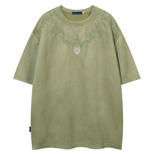 KZZ Men's Graphic Embroidery Drop Shoulder Tee