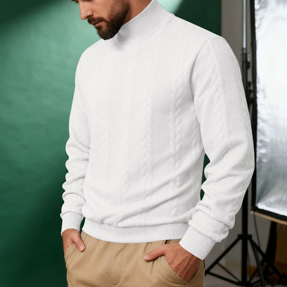 KZZ Men's solid color knitted jacquard turtleneck sweater