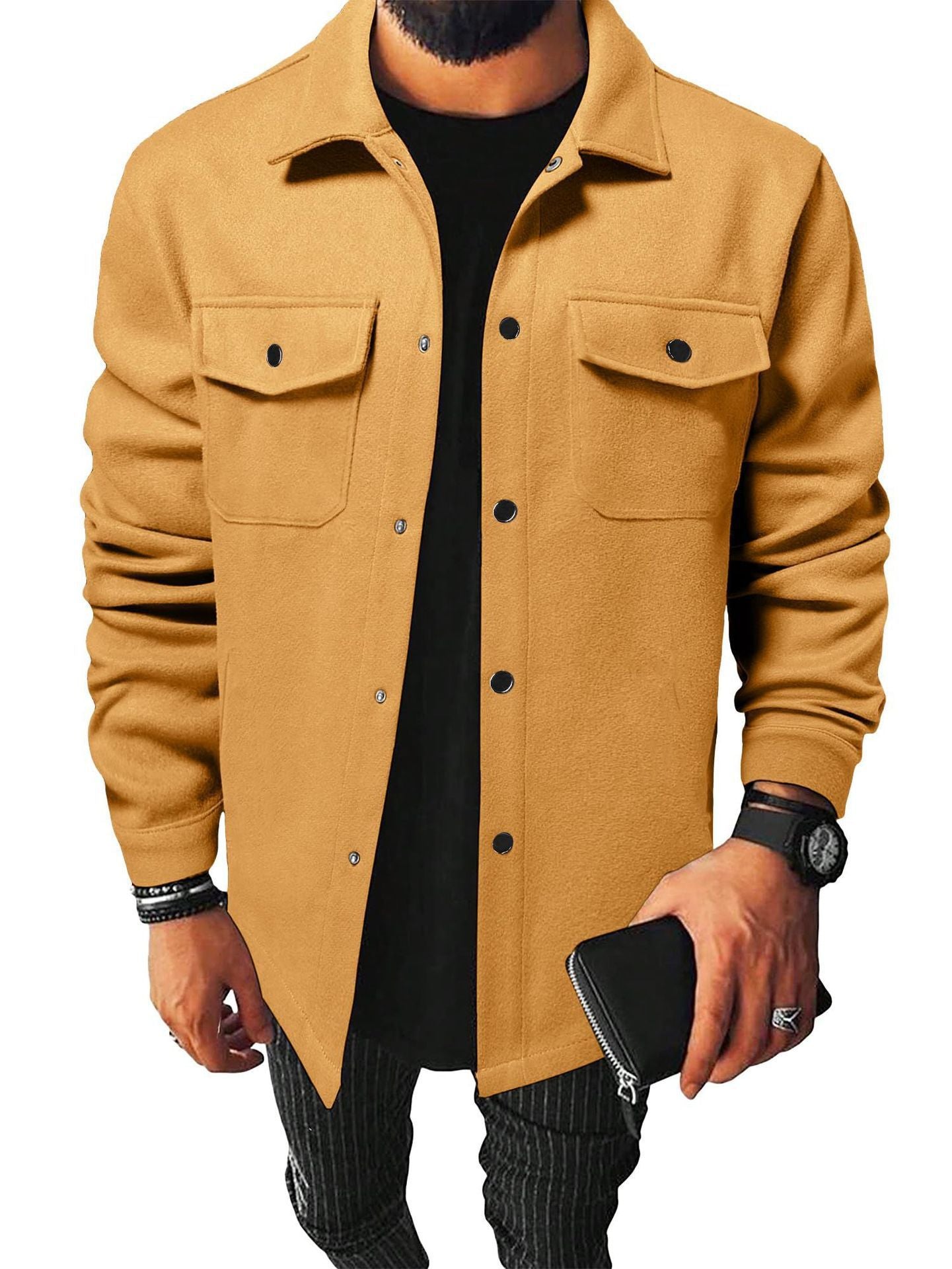 KZZ Men's Simple Woolen Jacket Coat, Fashion Casual Design