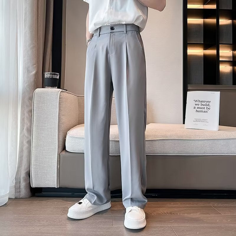 KZZ Men's Casual Street Comfy Versatile Solid Color Wide Leg Pants