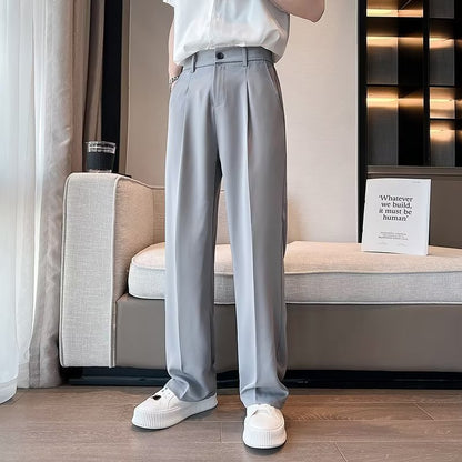 KZZ Men's Casual Street Comfy Versatile Solid Color Wide Leg Pants