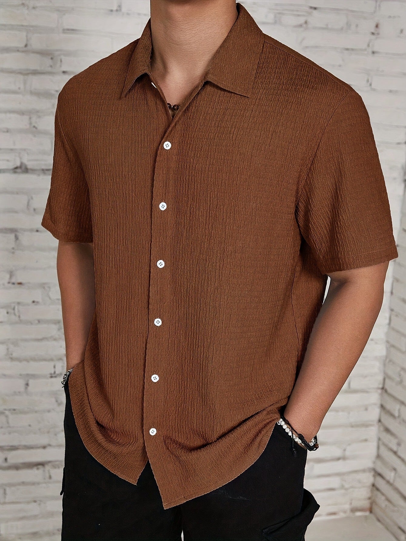 KZZ Men's Casual Button Down Textured Button Front Shirt