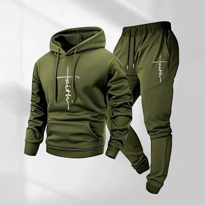 KZZ Printed Hoodie and Drawstring Sweatpants Set