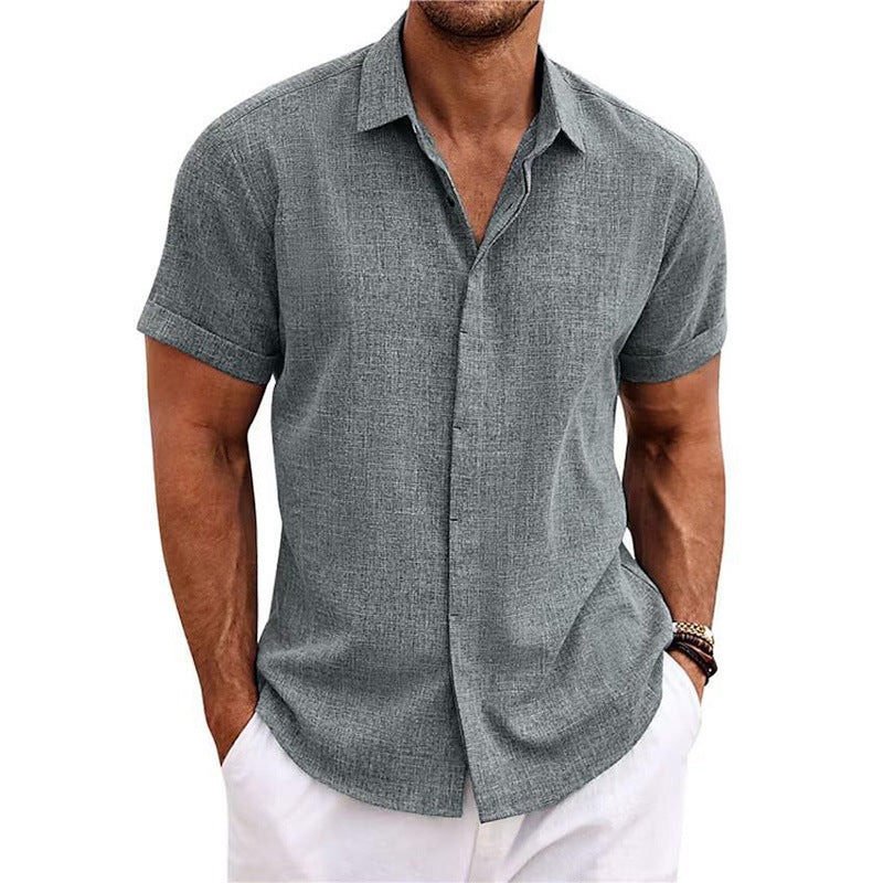 KZZ Men's linen short-sleeved T-shirt