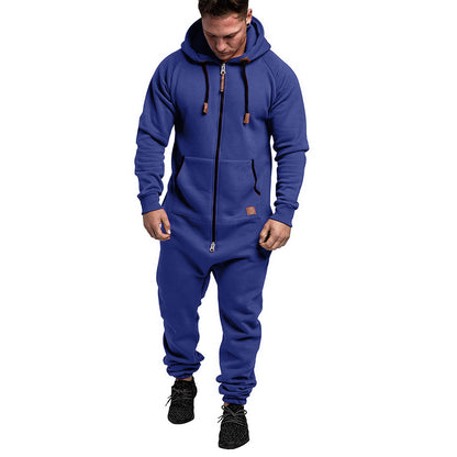 KZZ Men's Hooded Fleece Jumpsuit