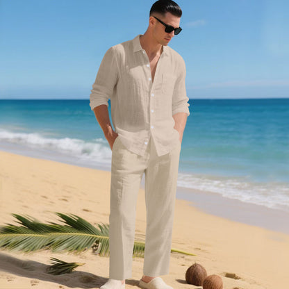 KZZ Men's Summer Linen Shirt & Pants Set