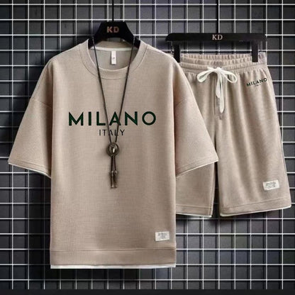 KZZ Men's Milano print drawstring shorts set