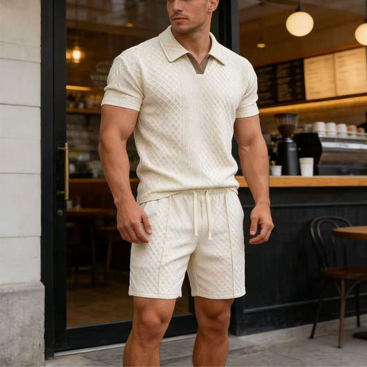 KZZ Men's Casual Collared Short-Sleeve Suit