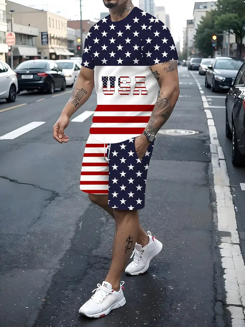 KZZ Men's short-sleeved shorts suit T-shirt