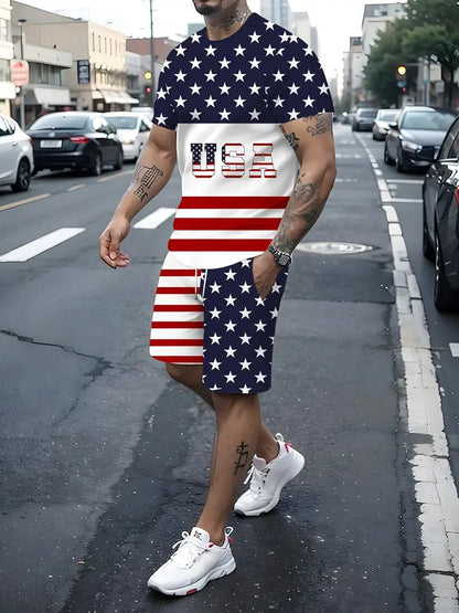 KZZ Men's short-sleeved shorts suit T-shirt