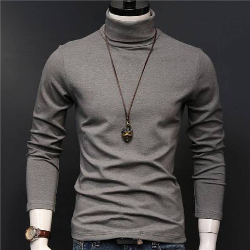 KZZ Sculpted Style Men's Lightweight Pullover Top Slim Fit Turtleneck