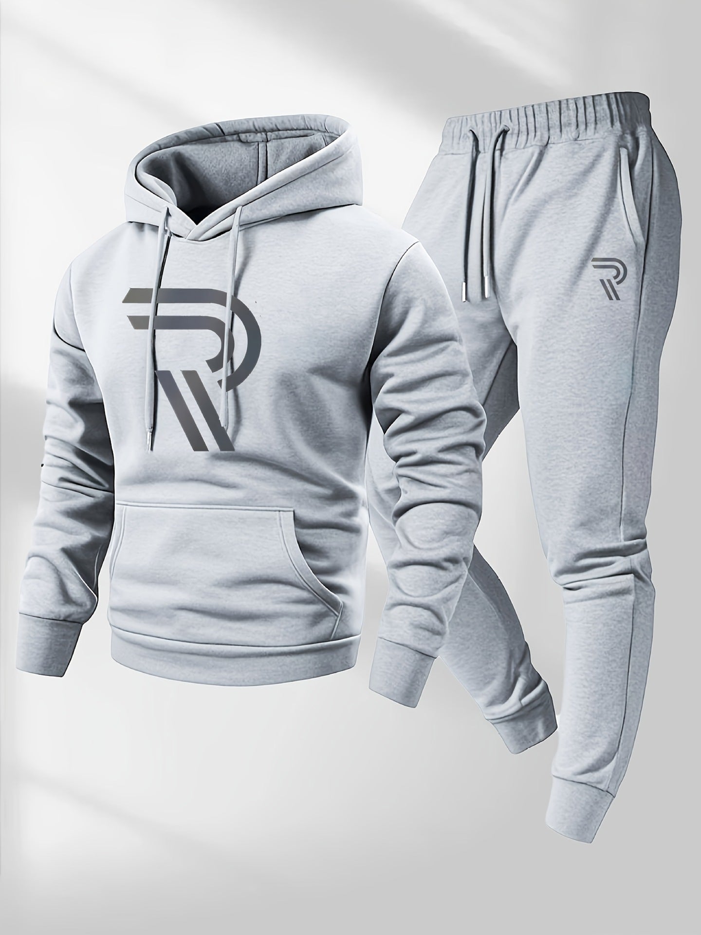 KZZ Men's sports two-piece hooded sweatshirt and pants set