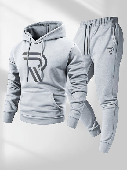 KZZ Men's sports two-piece hooded sweatshirt and pants set