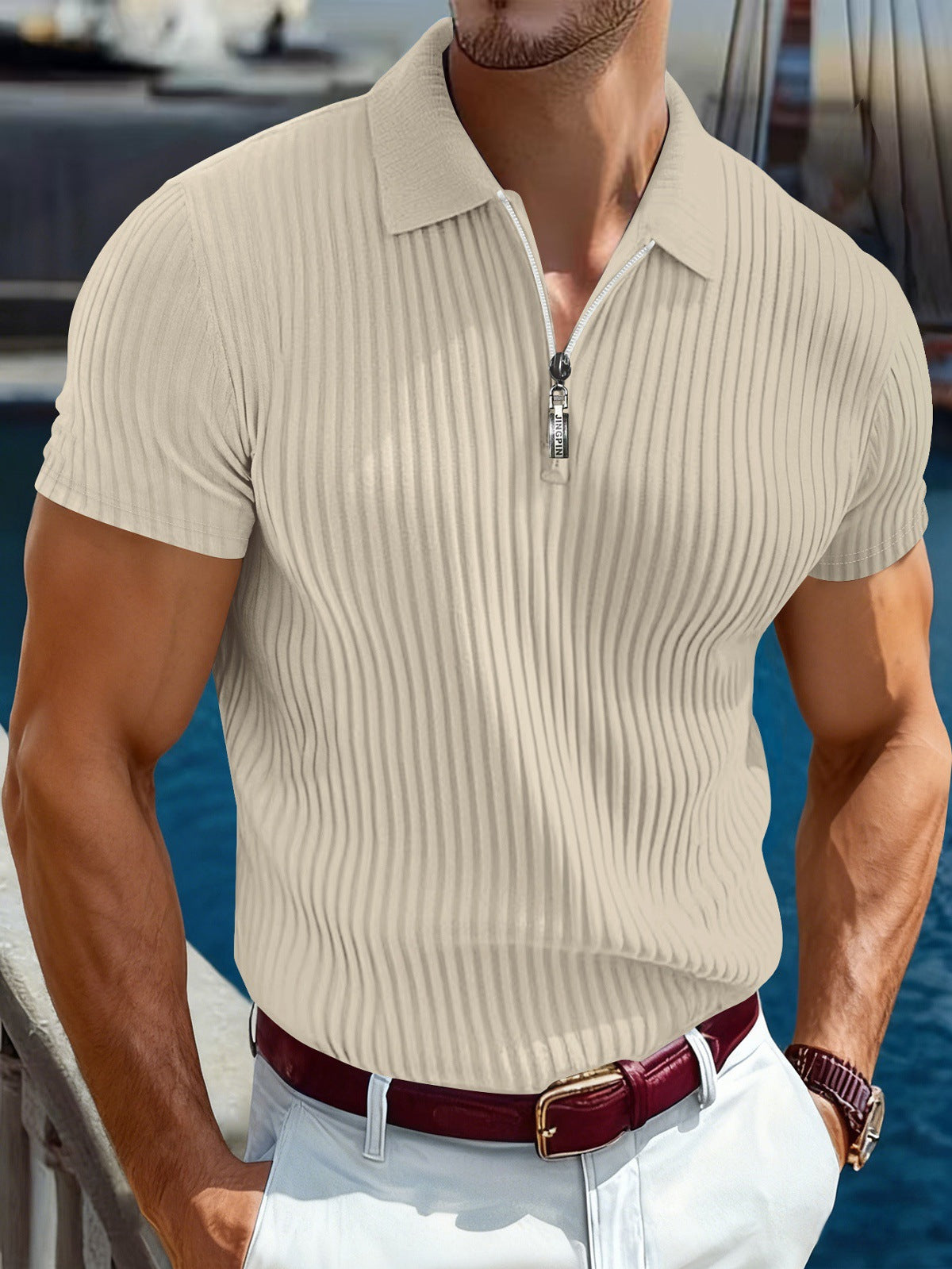 KZZ Men's Knitted Short-Sleeve Polo Shirt