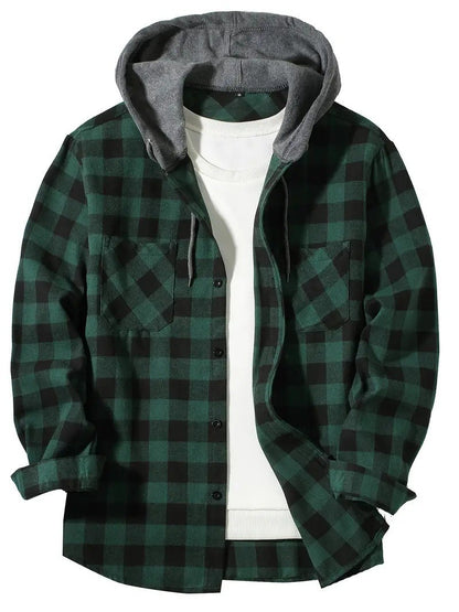 KZZ Plaid Patchwork Button Front Hooded Jacket