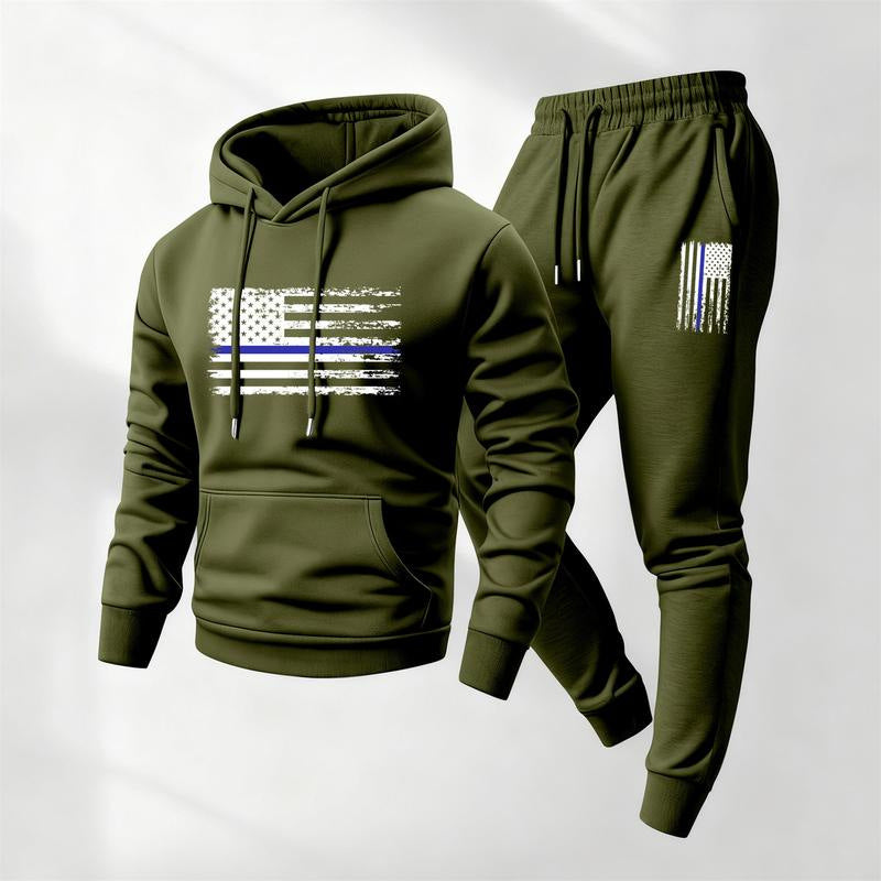 KZZ Men's America Flag Printed Hoodie and Drawstring Sweatpants Set