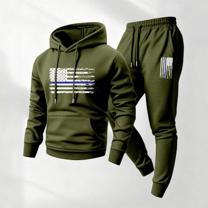 KZZ Men's America Flag Printed Hoodie and Drawstring Sweatpants Set