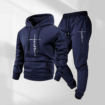 KZZ Printed Hoodie and Drawstring Sweatpants Set