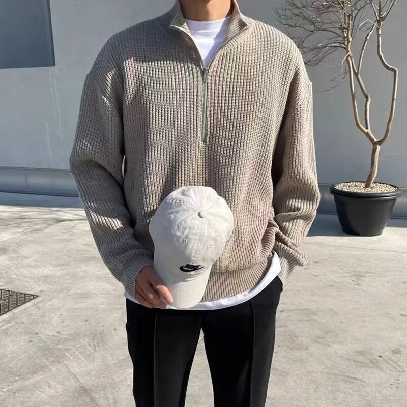 KZZ Men's Flannel Ribbed Turtleneck Half-Zip Sweater