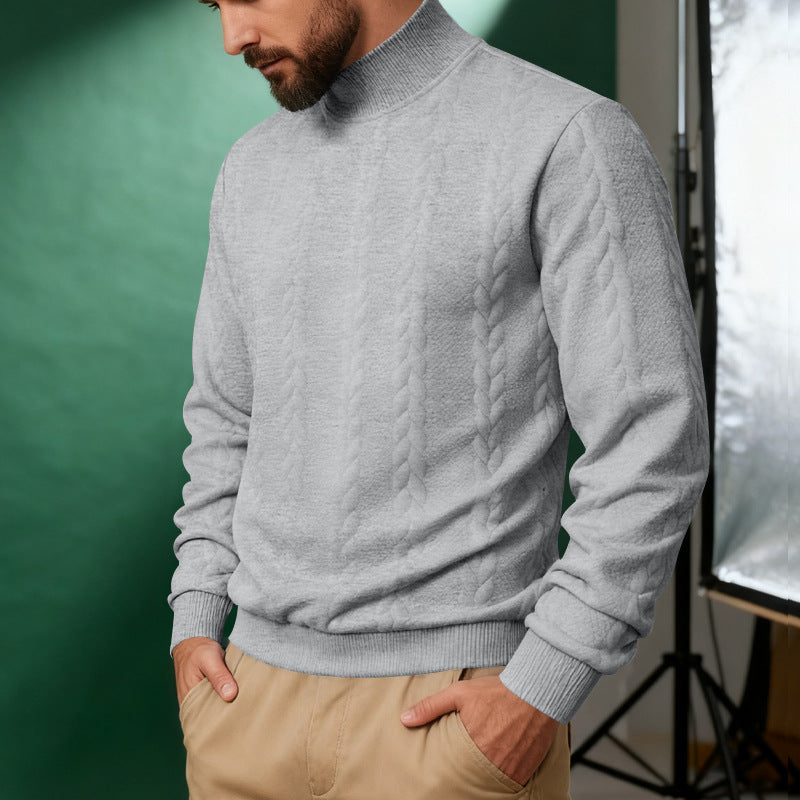 KZZ Men's solid color knitted jacquard turtleneck sweater