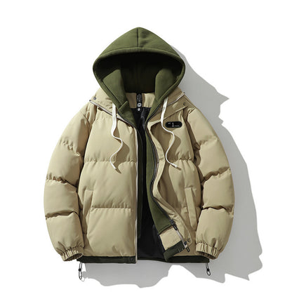 KZZ Hooded Casual Winter Men's Jacket Fake Two-Piece Design Detachable Hat