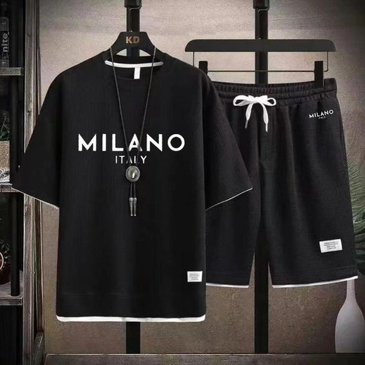KZZ Men's Milano print drawstring shorts set