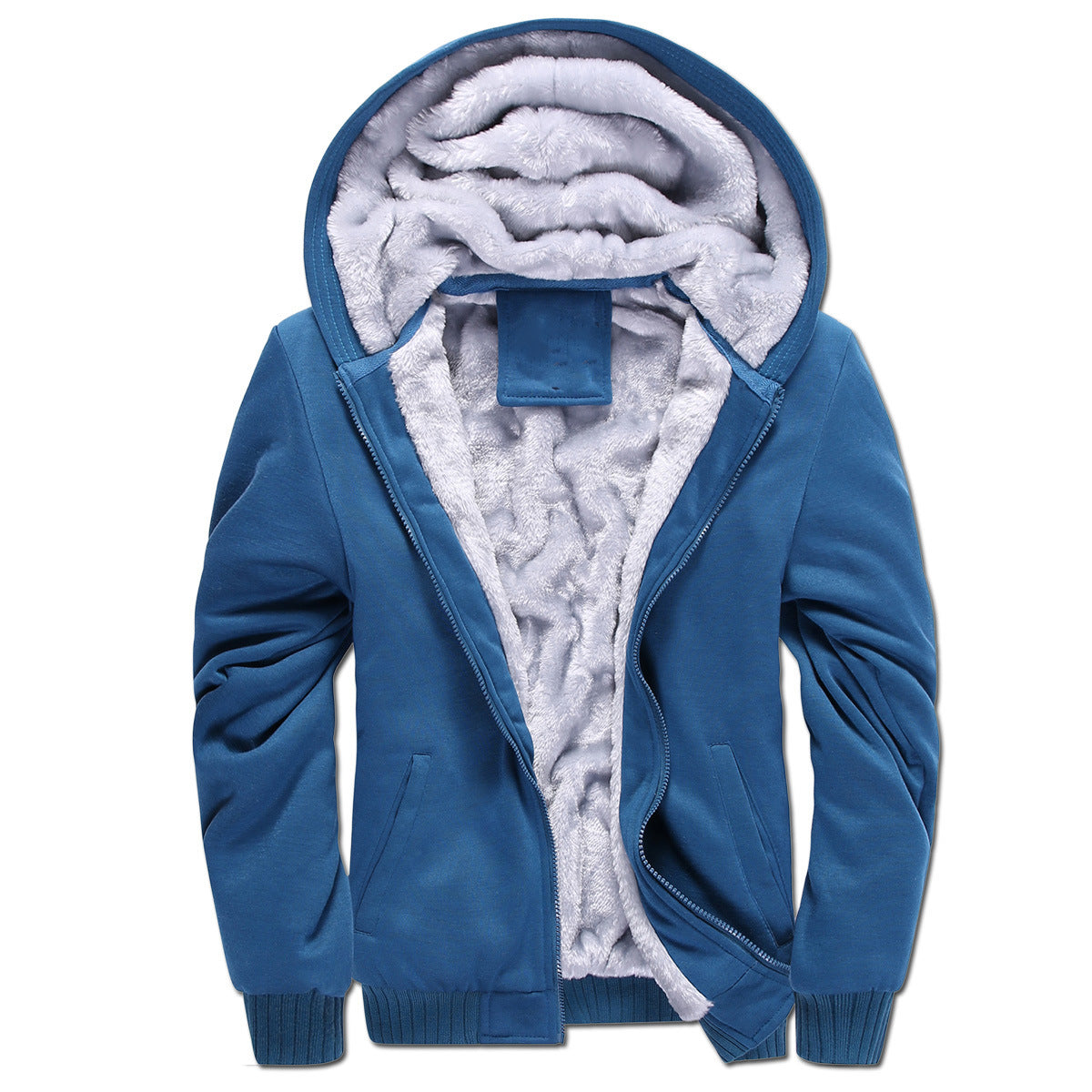 KZZ Thickened Fleece Solid Color Hooded Cardigan - Men's Winter Sweatshirt Jacket