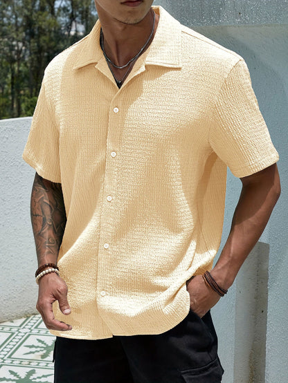 KZZ Men's Casual Button Down Textured Button Front Shirt