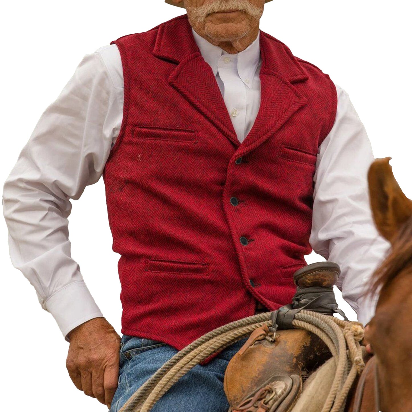 KZZ Men's Tweed Cowboy Vests Retro Elderly Aged Adult Men's Vintage Western Casual Business Vests
