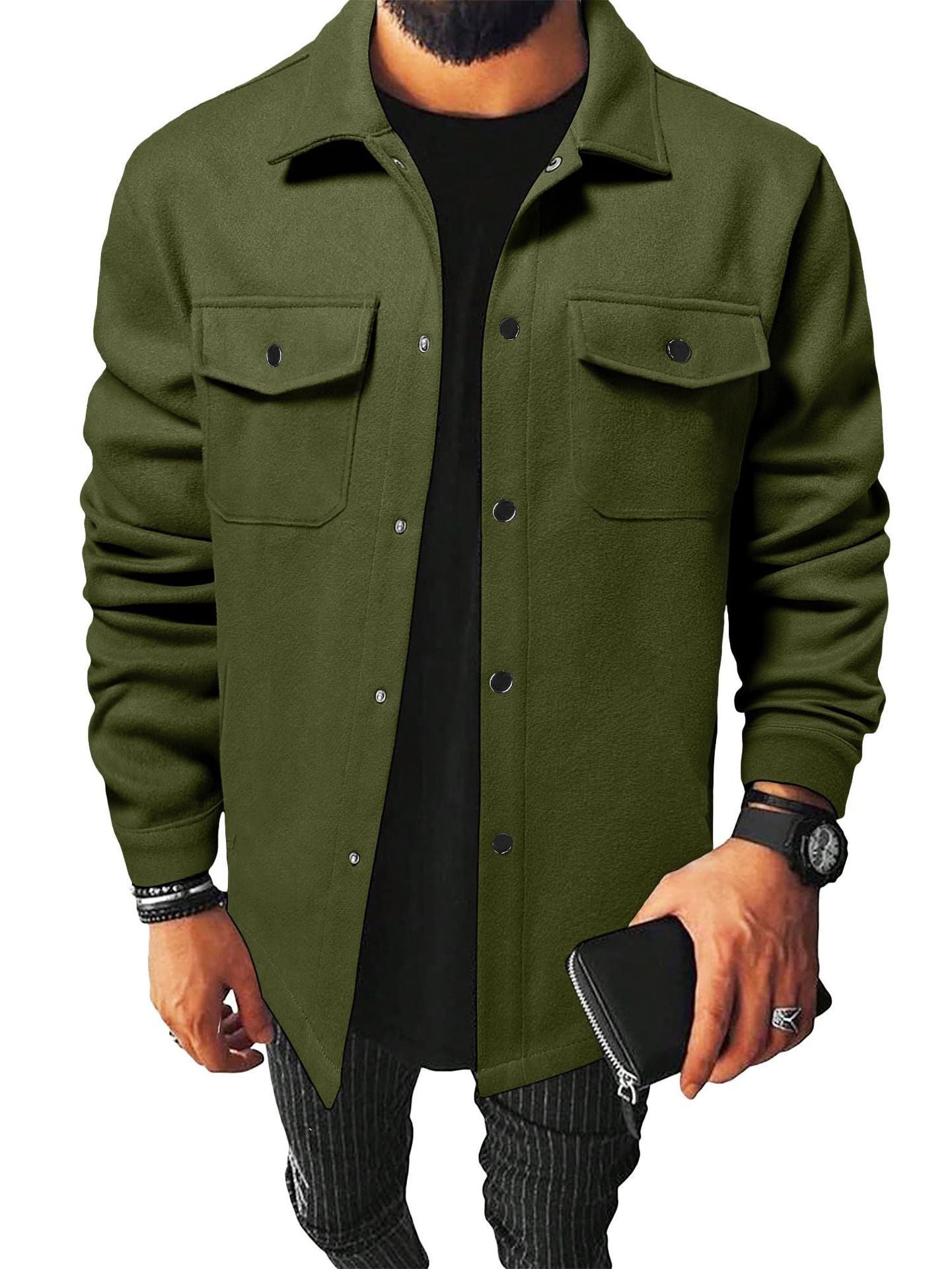 KZZ Men's Simple Woolen Jacket Coat, Fashion Casual Design
