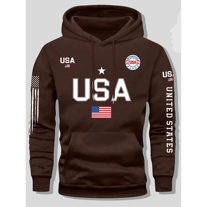 KZZ print hoodie men's fleece sweatshirt, United States letter print unisex casual