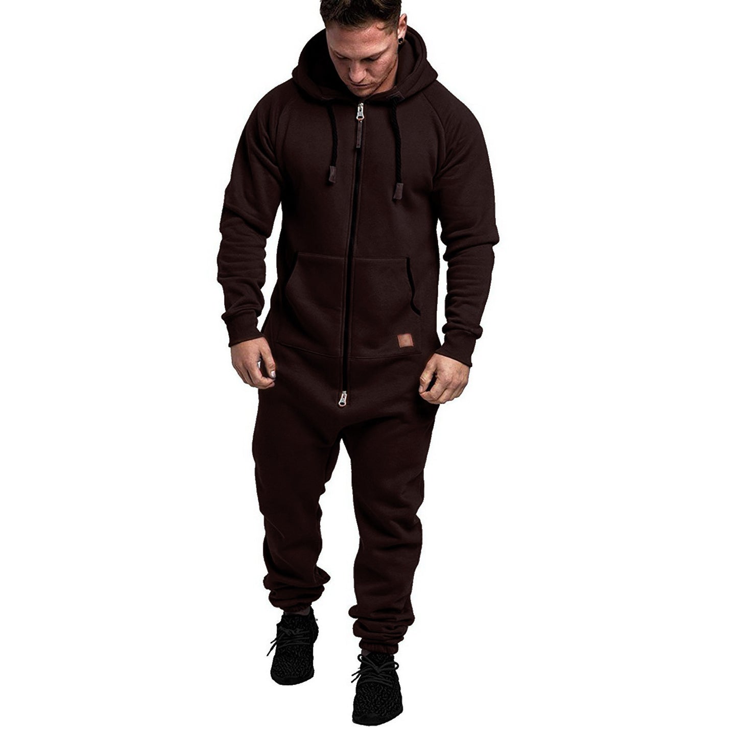 KZZ Men's Hooded Fleece Jumpsuit