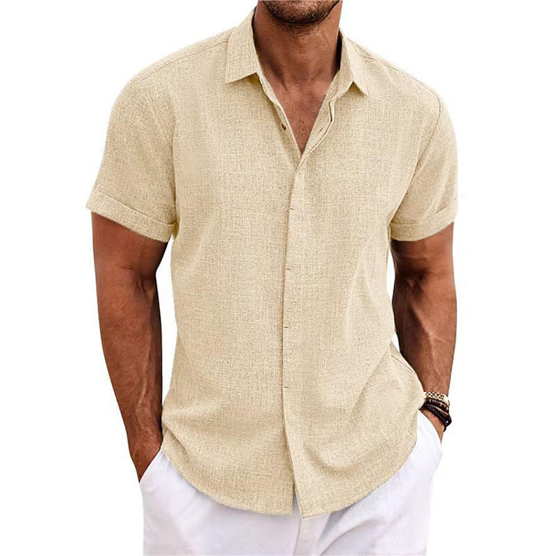 KZZ Men's linen short-sleeved T-shirt